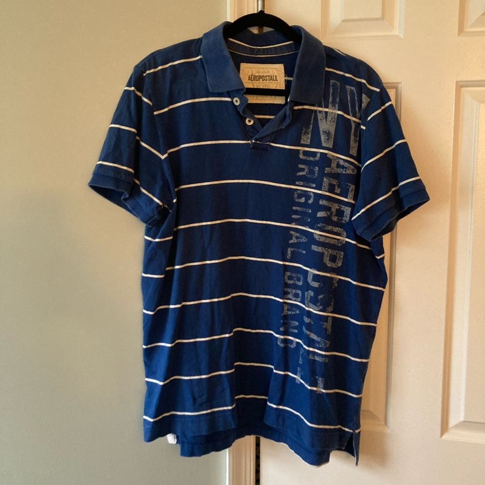 Aeropostale Men's Navy and White Polo Shirt